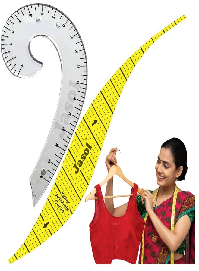 Jasol Sewing French Curve Scale and Sleeve Ruler Set | 2-Piece Transparent & Yellow Sewing Pattern Template | Tailoring Tools for Fashion Design & Sleeve Cutting - Image 1